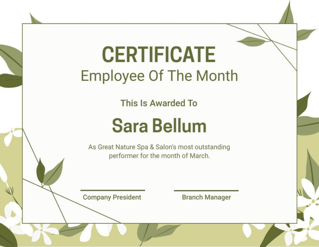 Flower Theme Employee of the Month Certificate