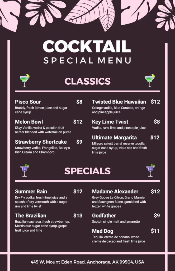 floral cocktail menu