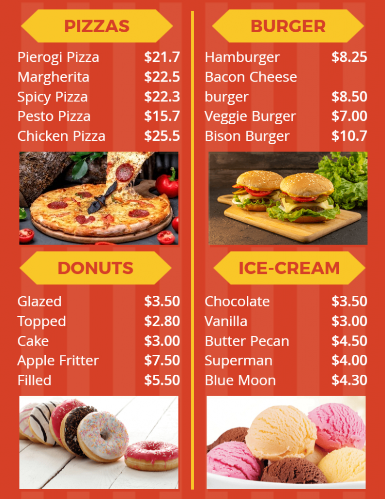 food truck menu using photos