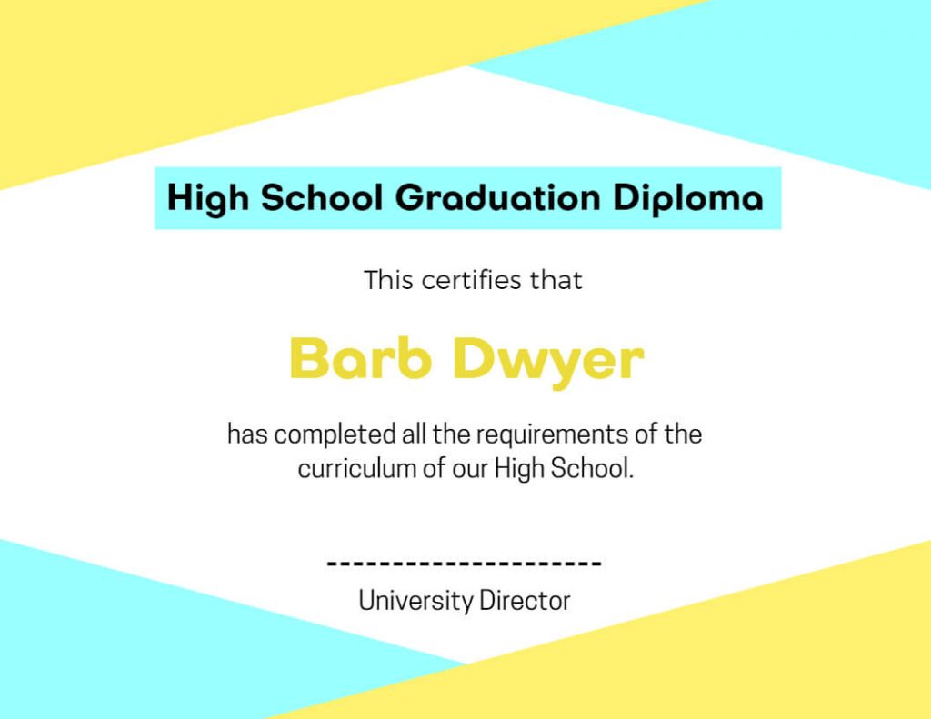 High School Graduation Diploma Certificate sample