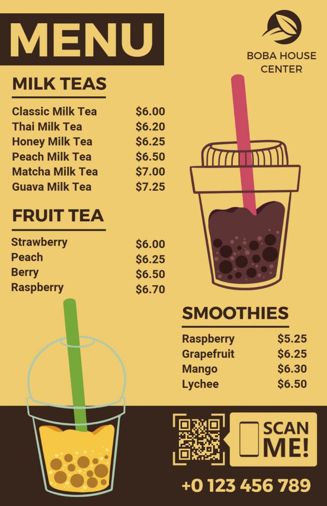 bubble tea center menu template