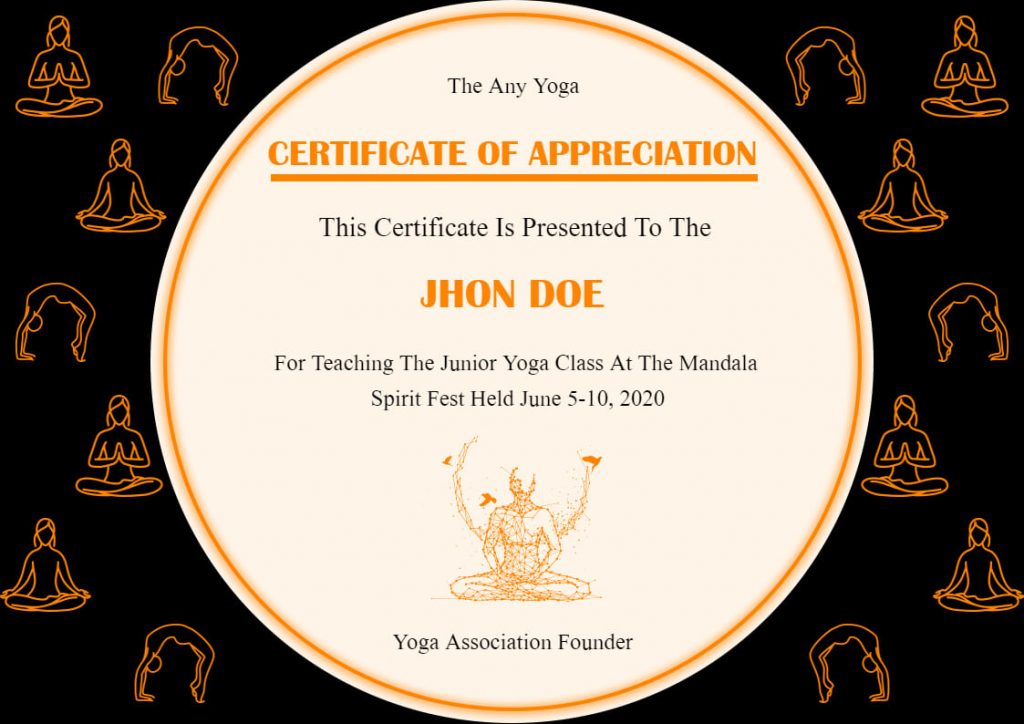 Yoga Asana Background Certificate Template 