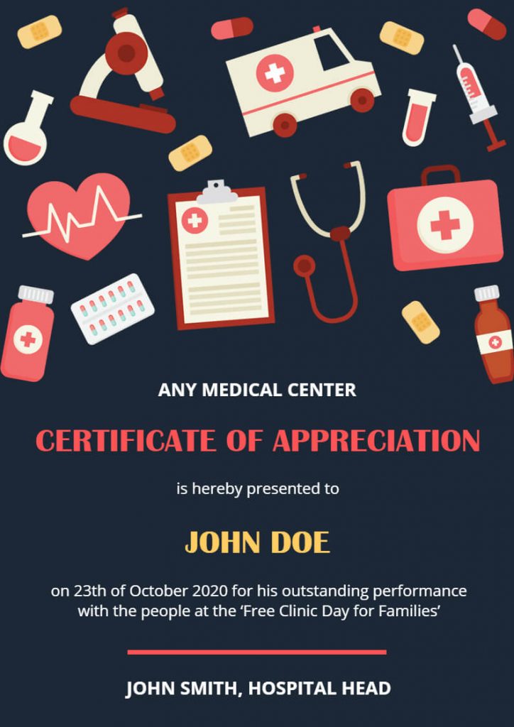 Appreciation Certificate Template For Medical Center