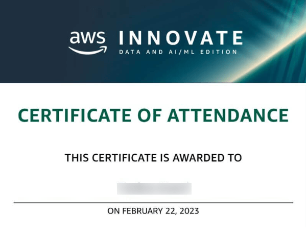 Amazon Web Services Attendance Certificate Sample for Data and AI/ML Edition