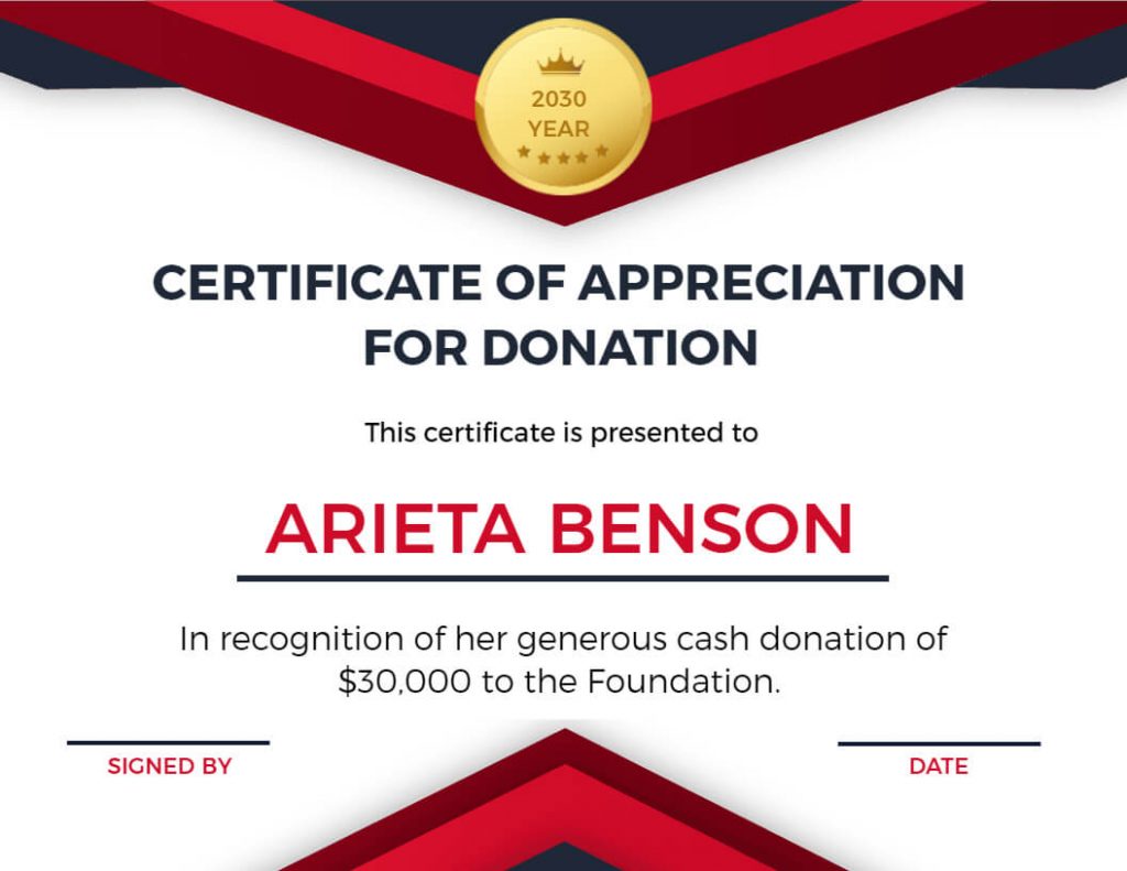Donation Appreciation Certificate 