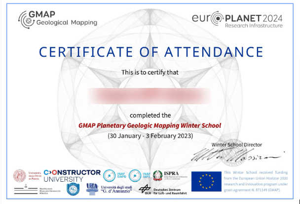 Euro Planet 2024 Attendance Certificate Sample for GMAP(Geological Mapping)