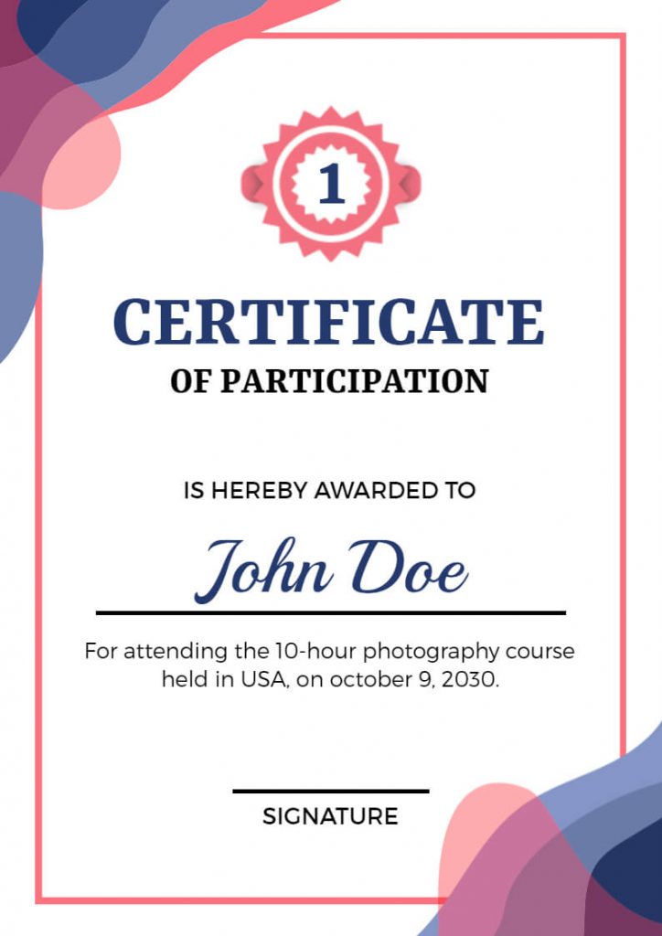 Photography Course Participation Certificate Template