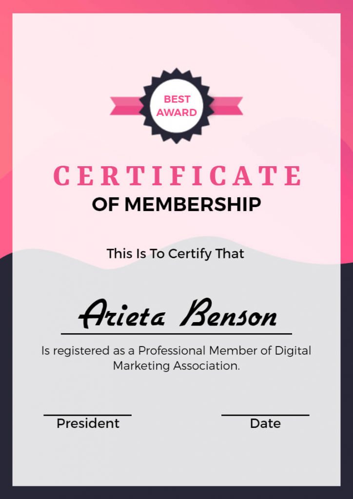 Membership Certificate Template of Marketing Association