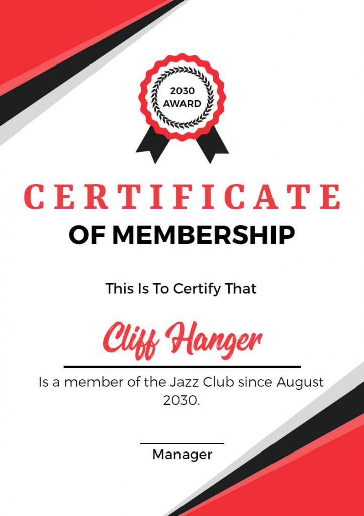 Membership Certificate Template of Jazz Club
