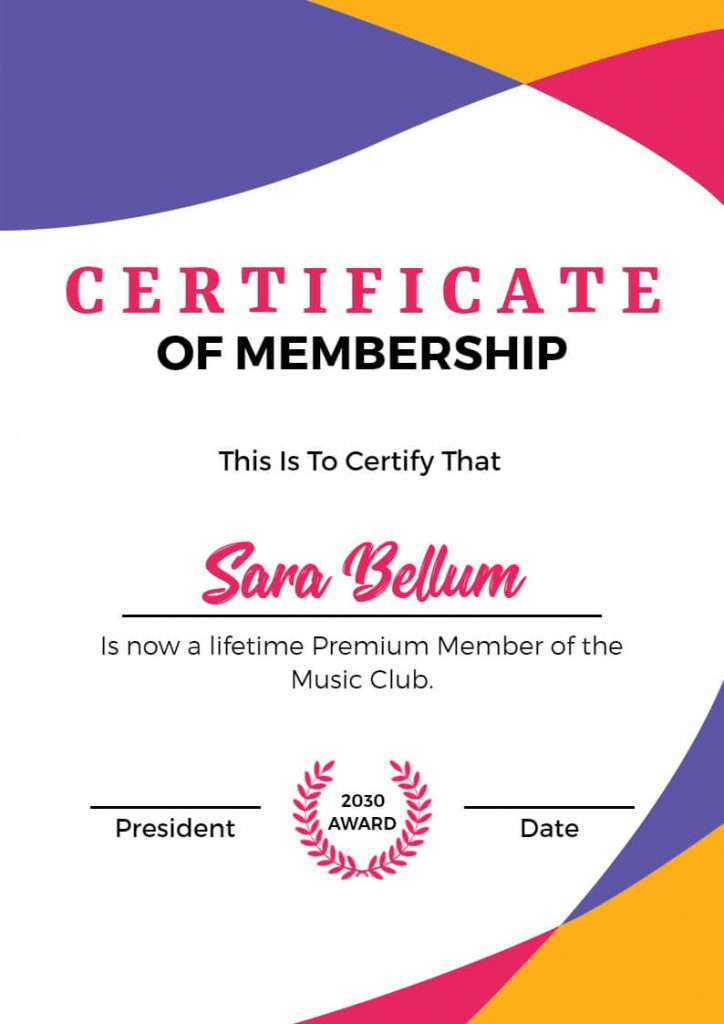 Membership Certificate Template Of Music Club