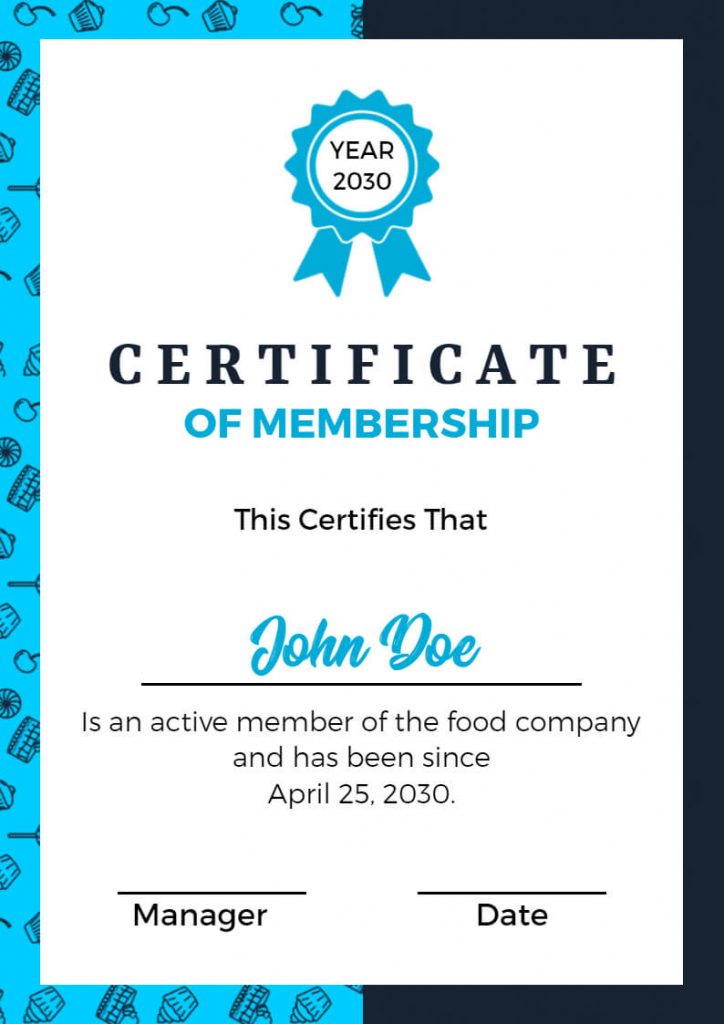 Certificate Template of Member of Food Company