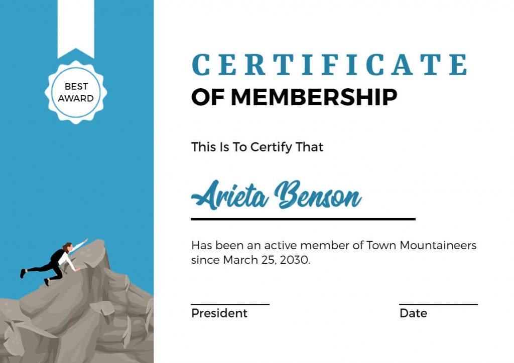 Membership Certificate Template of Town Mountaineers