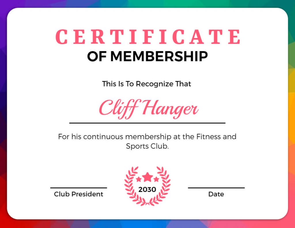 Fitness and Sports Club Member Certificate Template