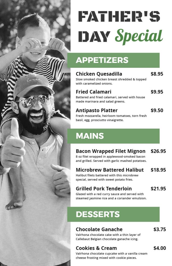 Imagery Father’s Day Menu