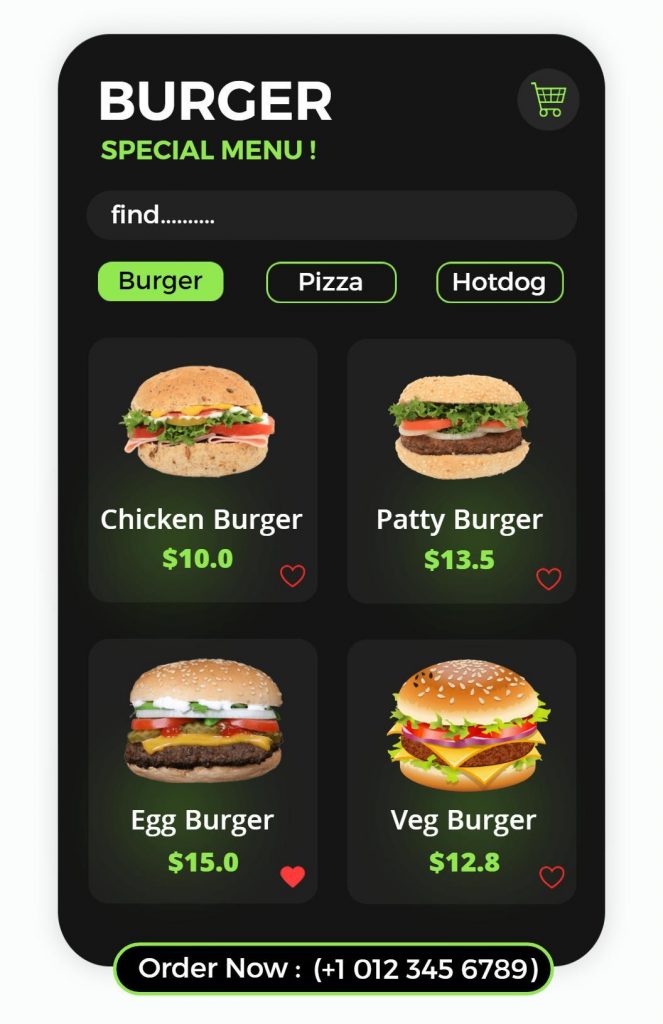 interactive menu layout