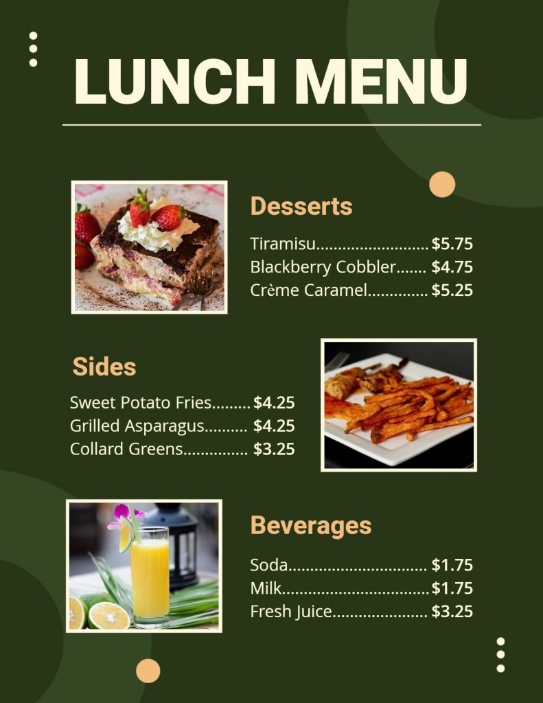 Lunch Menu Design Ideas Examples Samples