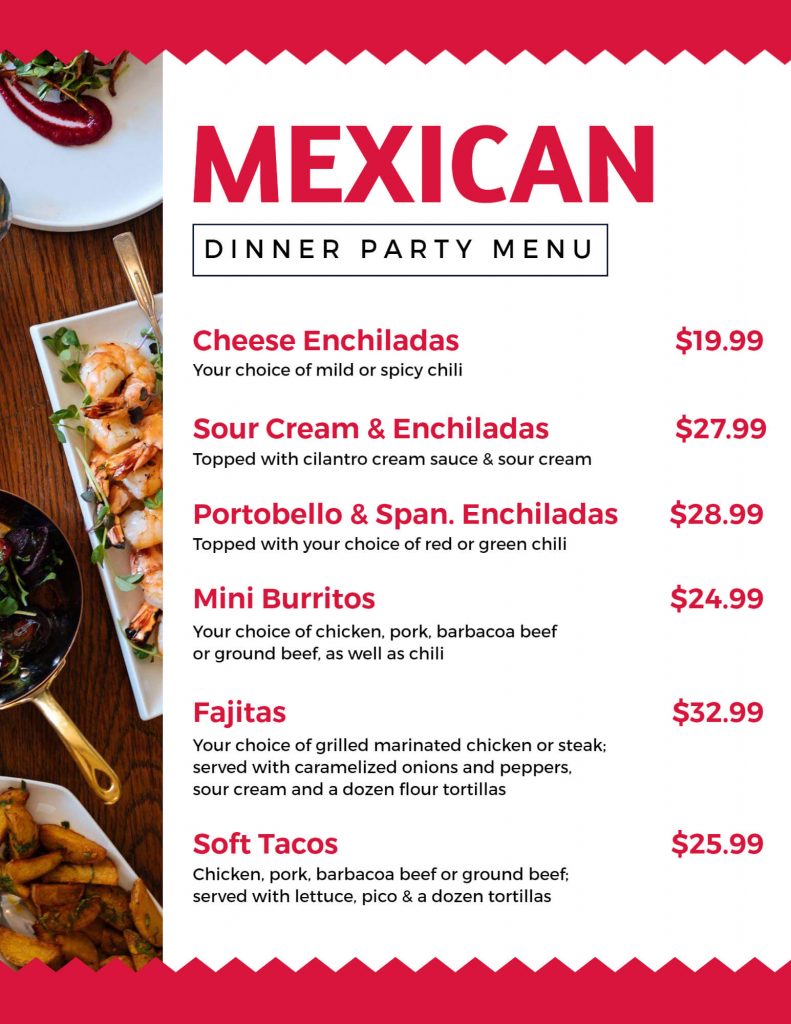 mexican menu examples