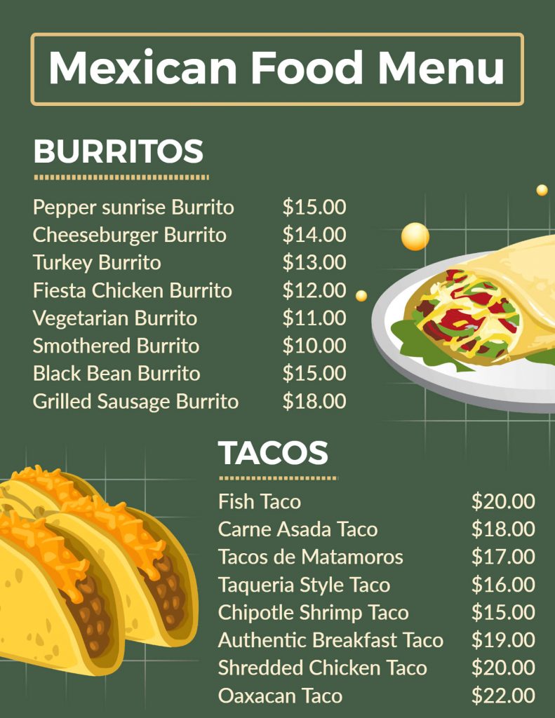 Rustic Mexican Menu