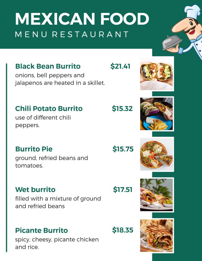 mexican restaurant menu template