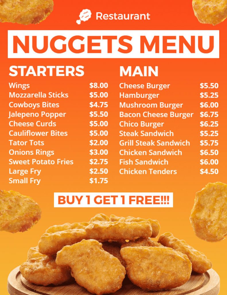 nuggets restaurant menu template