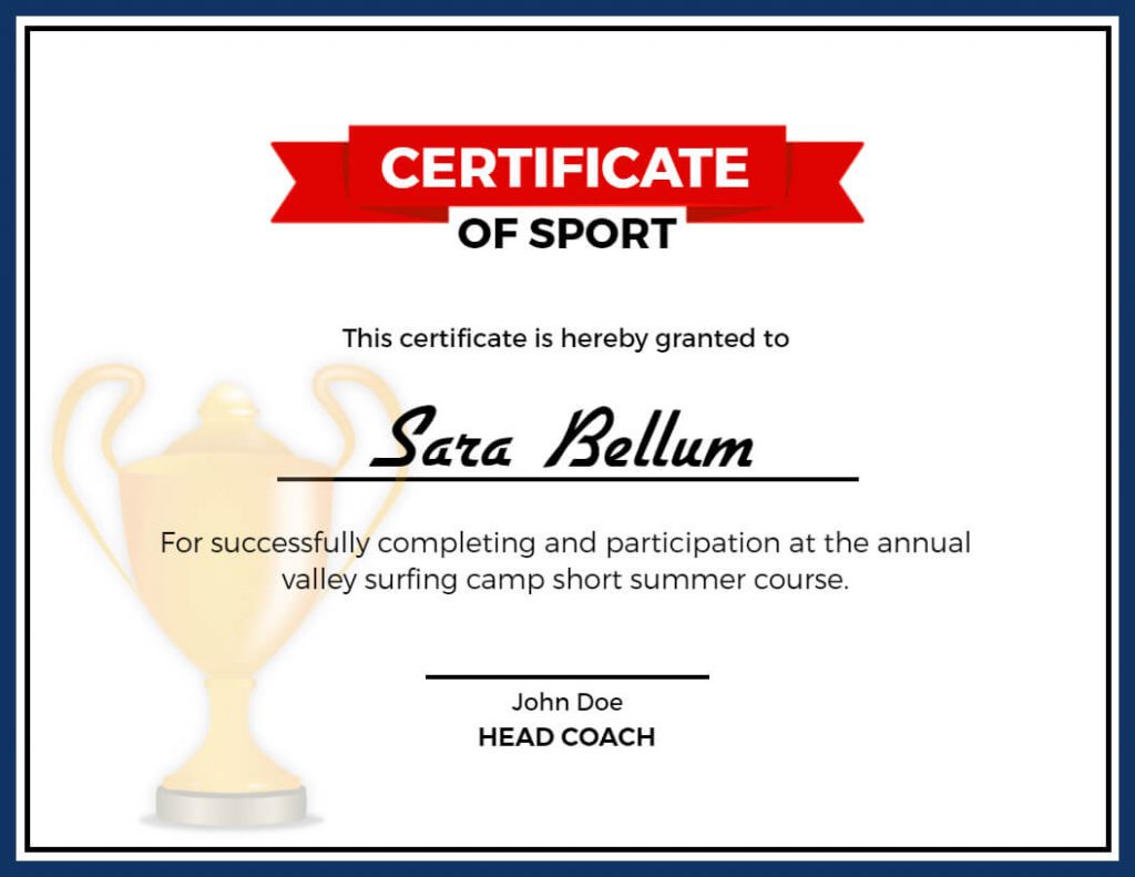 participation sports certificate