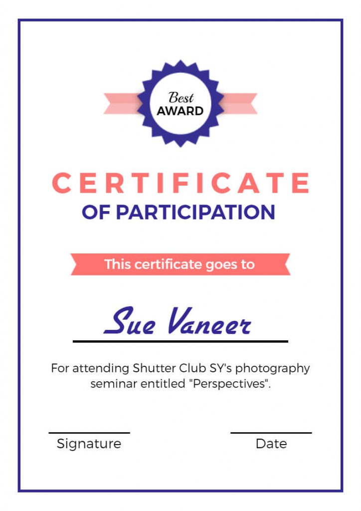 Photography Seminar Participation Certificate Template