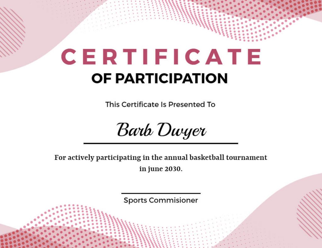 Participation Certificate Template For Basketball Tournament