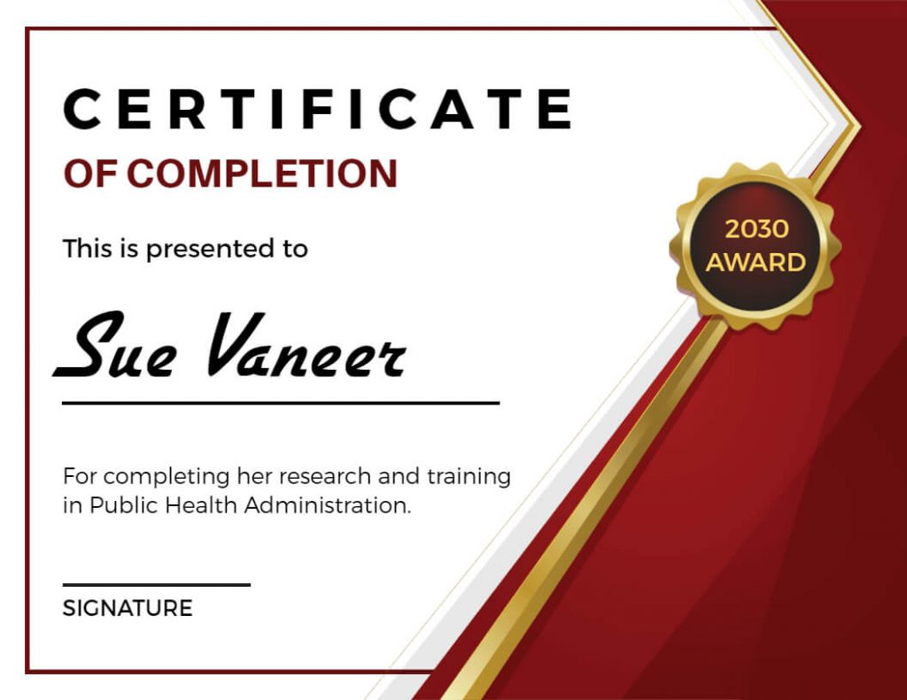 Research and Training Completion Certificate