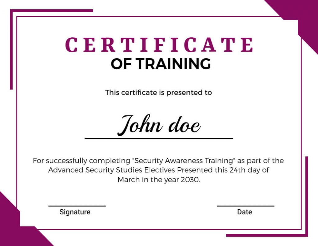 Security Awareness Training Certificate