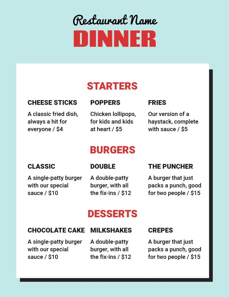 simple menu