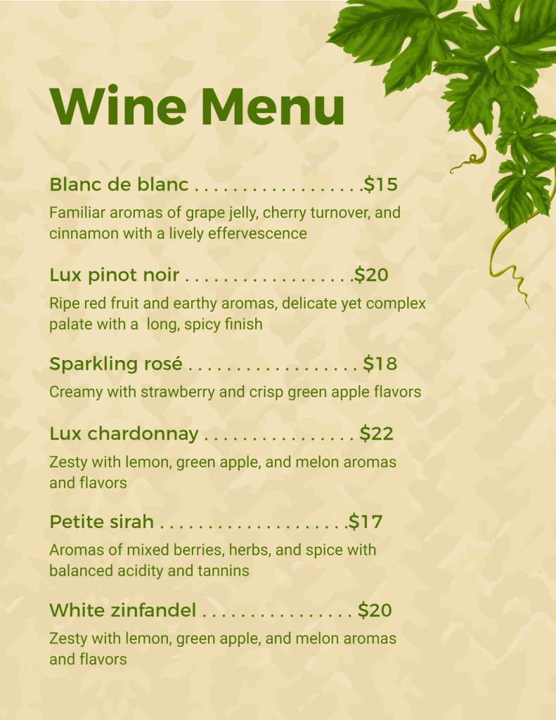 simple wine menu design
