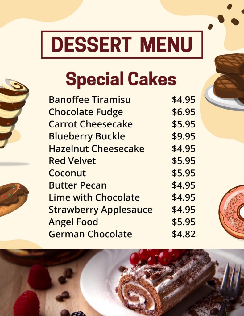special dessert menu design idea example