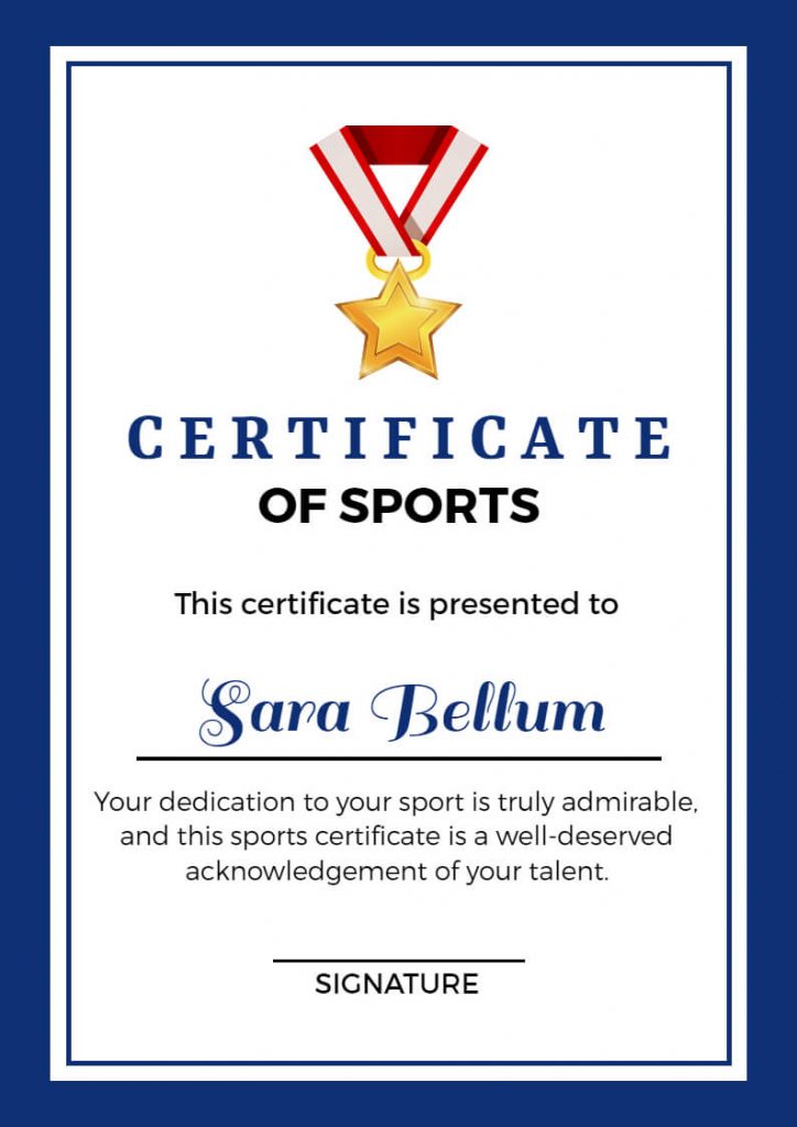 dedication sports certificate