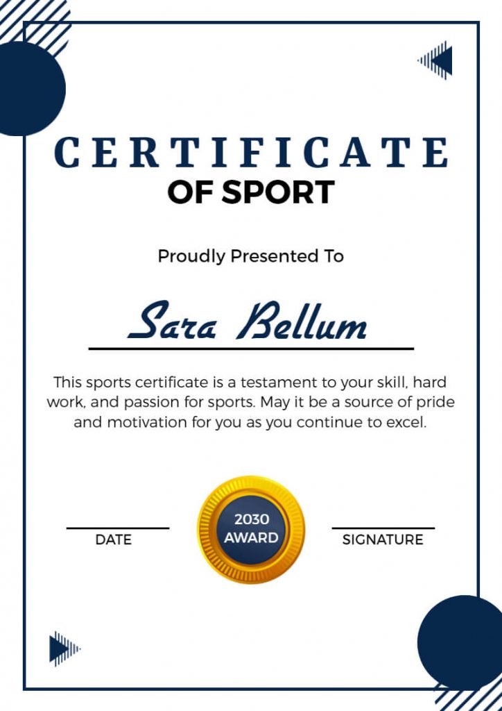 sports certificate for skill