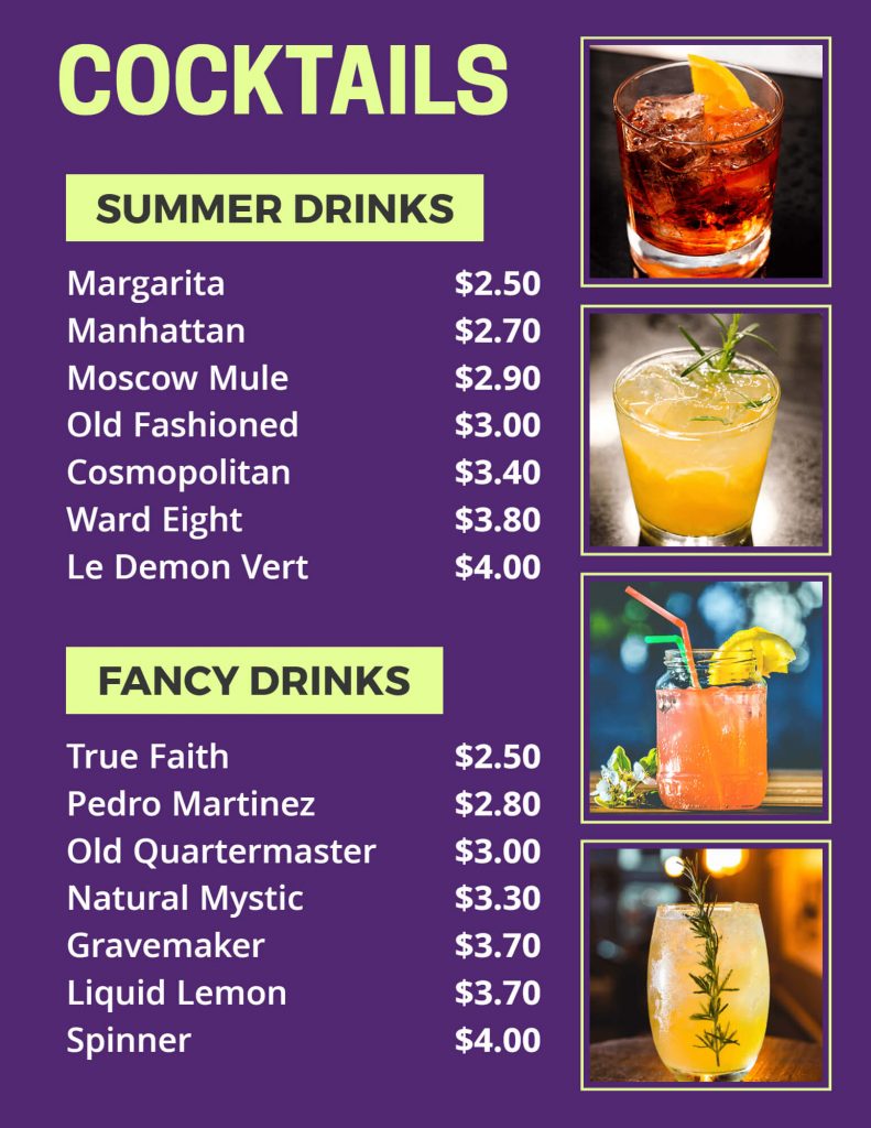 summer cocktail menu