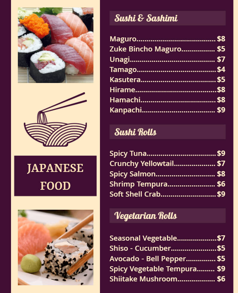 Japanese Menu With High-Quality Images
