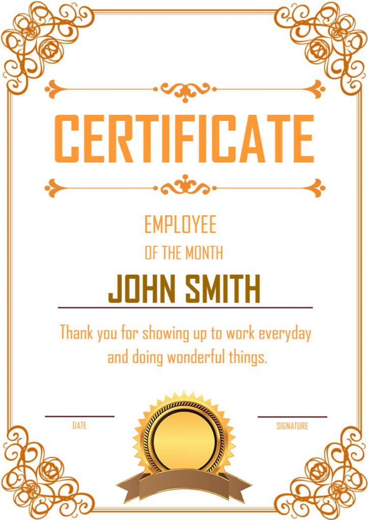 Traditional Employee of the Month Certificate