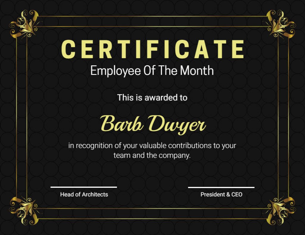 Vintage Employee of the Month Certificate