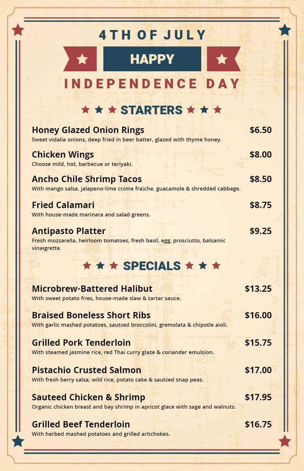 4th of July Menu Design Ideas