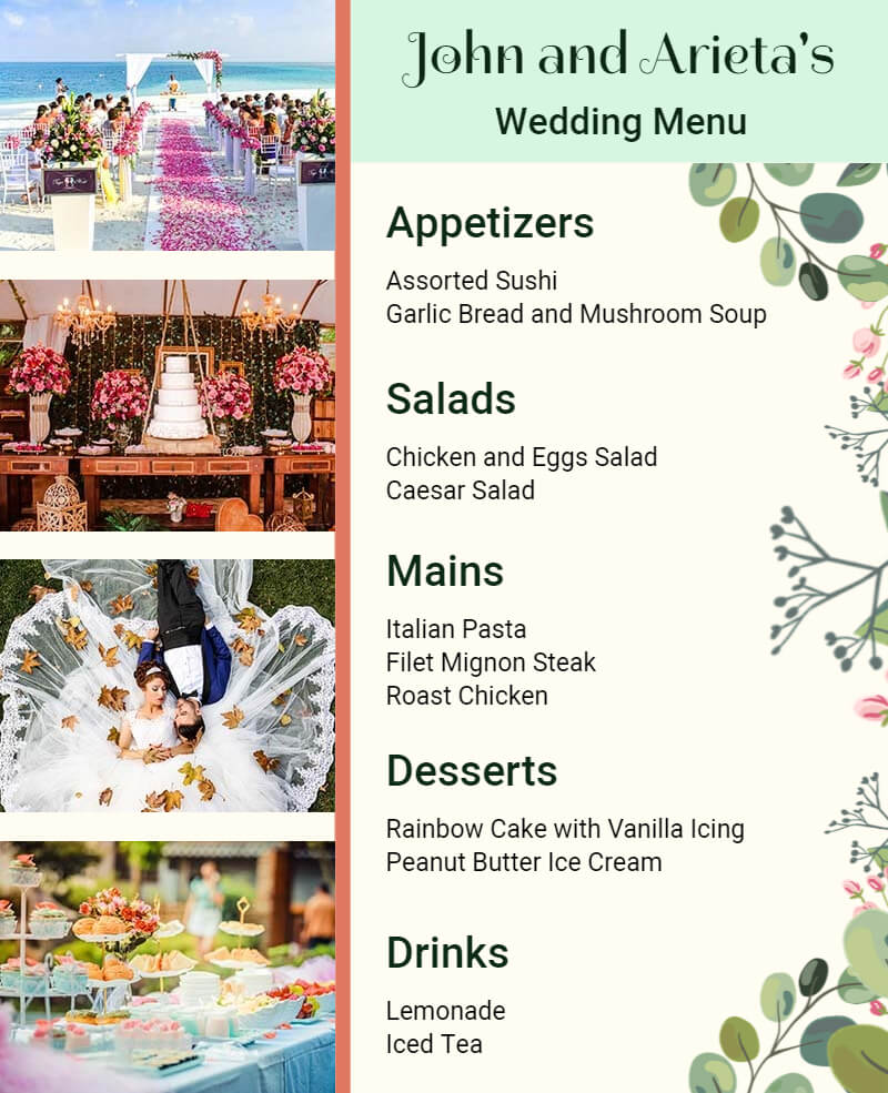 use high quality images in wedding menu