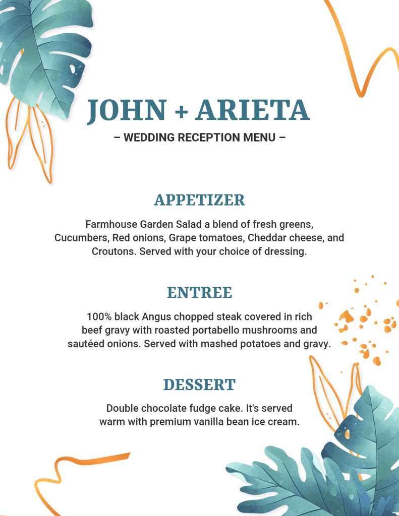 keep wedding menu readable