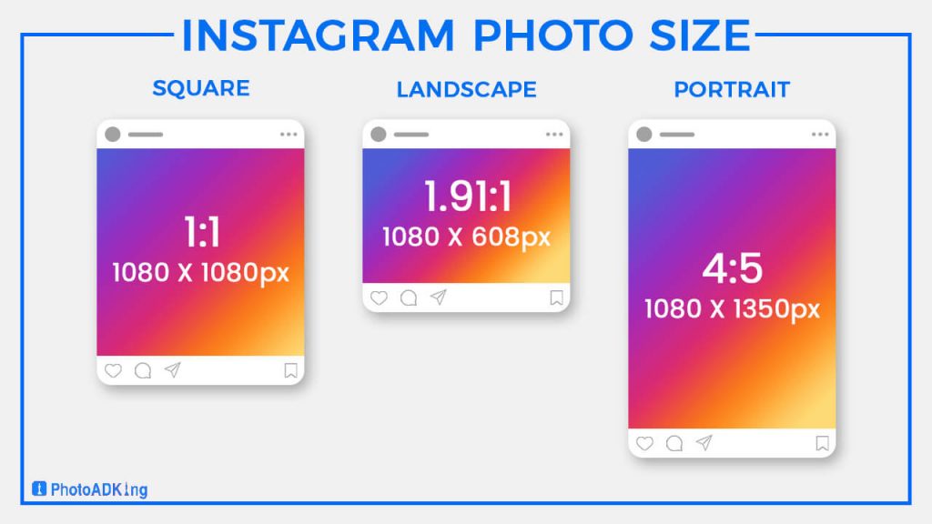 instagram image photo size in square, landscape, and portrait