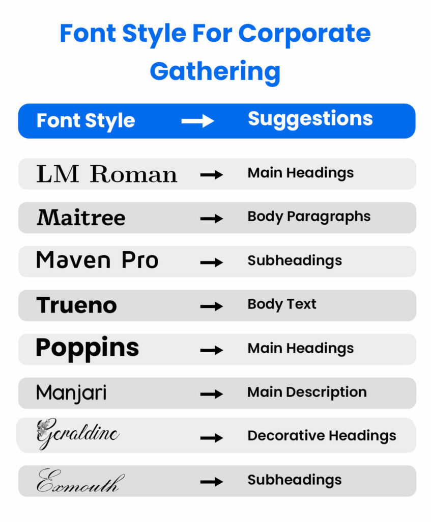 Different Font Style For Corporate Gathering