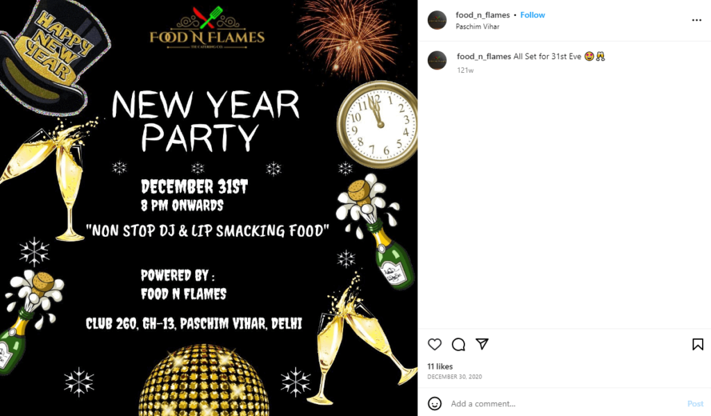 Food N Flames New Year Party Invitation Sample Instagram Post