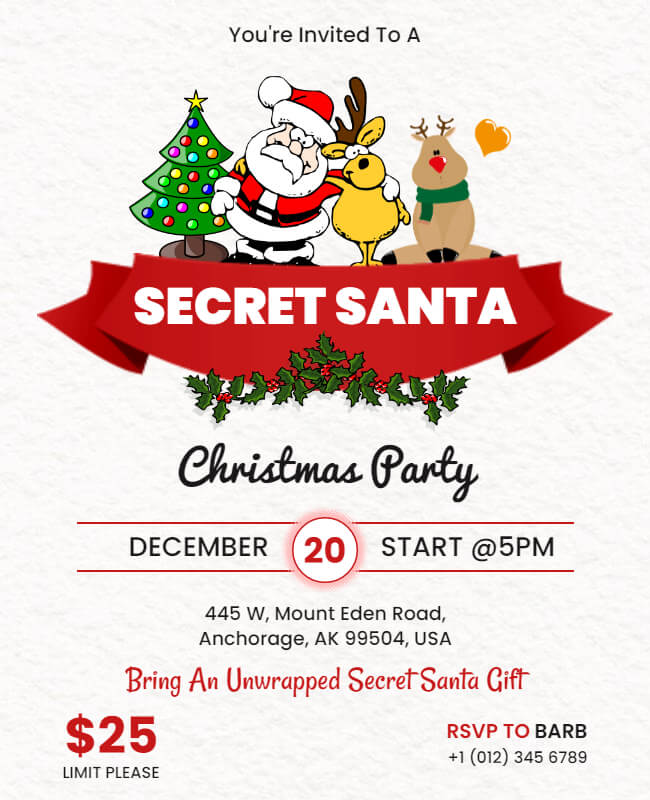 illustrations christmas party flyer for secret Santa