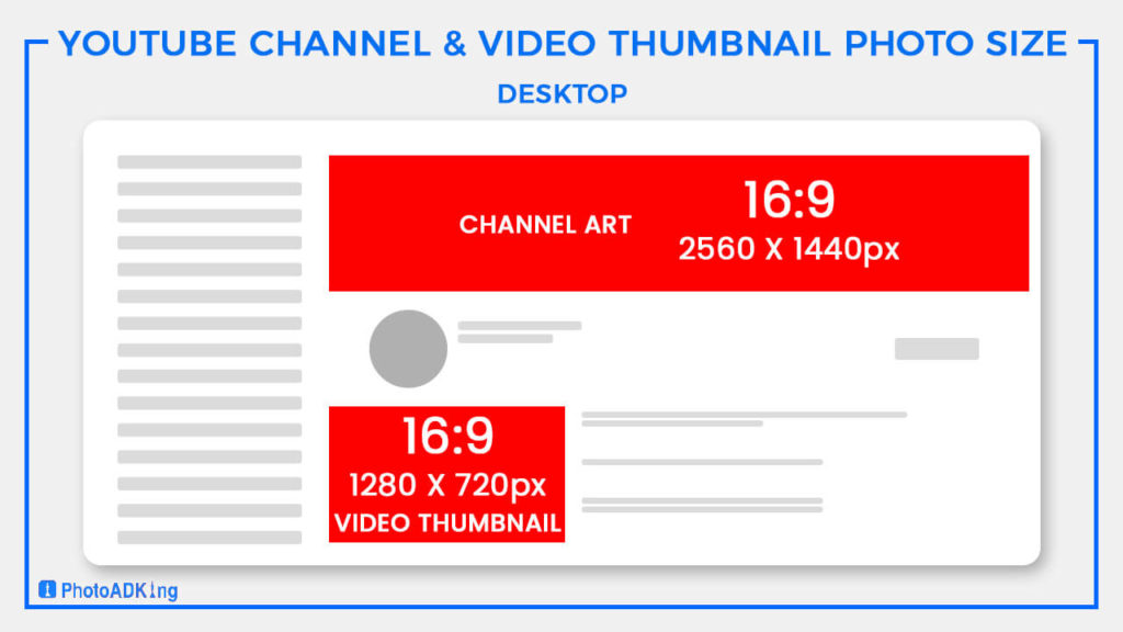 youtube channel & video thumbnail photo size for desktop