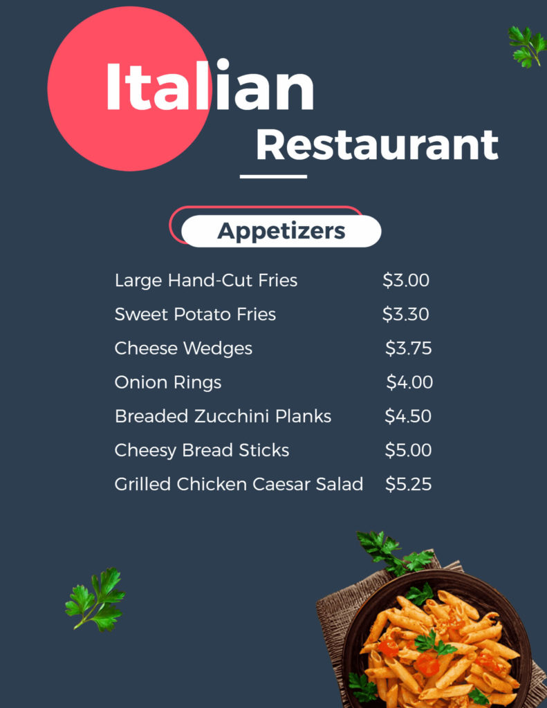 Italian Restaurant Menu