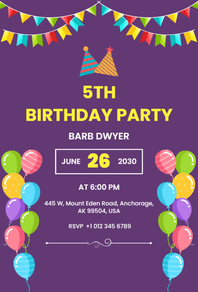 Purple Decorative Birthday Party Invitation