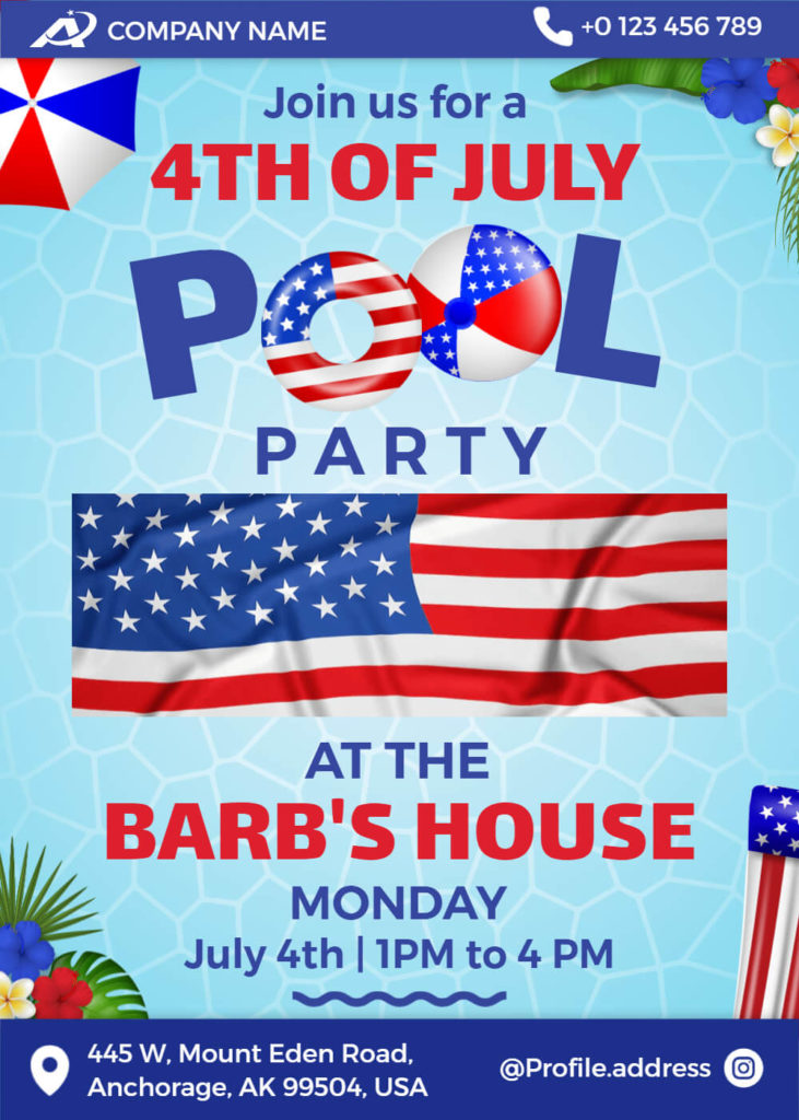 Red, White, and Blue Pool Party 4th of July Invitation Idea