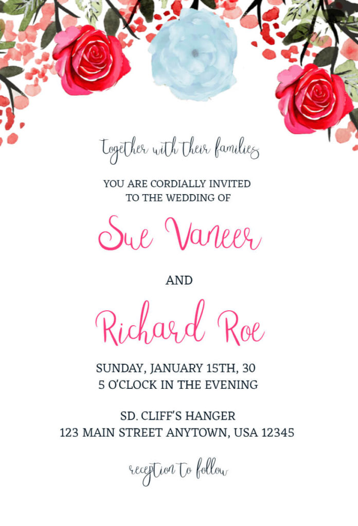 Watercolor Rose Flower Wedding Invitation